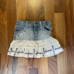 1989 Place Denim and Lace Skirt with Embroidery